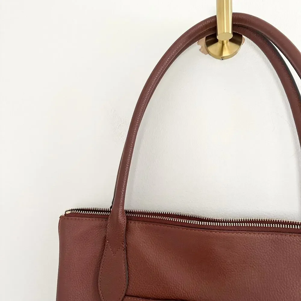 Lodis Leather Zip Around Double Handle Strap Tote Bag Brown
